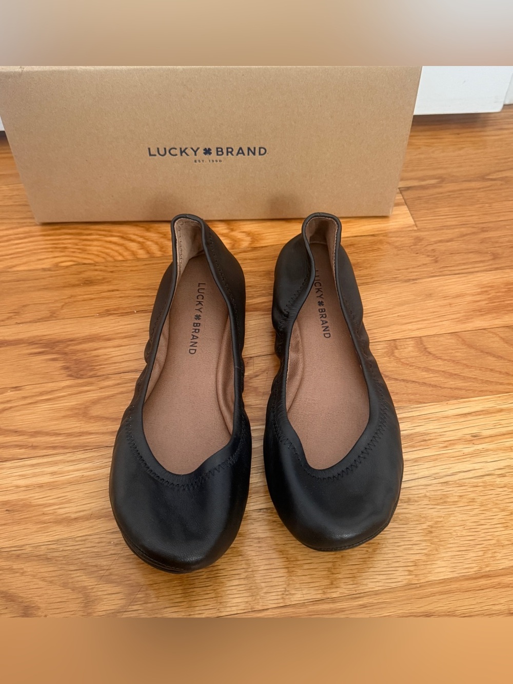 Lucky Brand Emmie Black Leather Ballet Flats Size 8M New